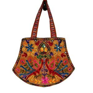 Montana Bag Brown Handcrafted Floral Embroidery Festival Hobo Boho Western Retro
